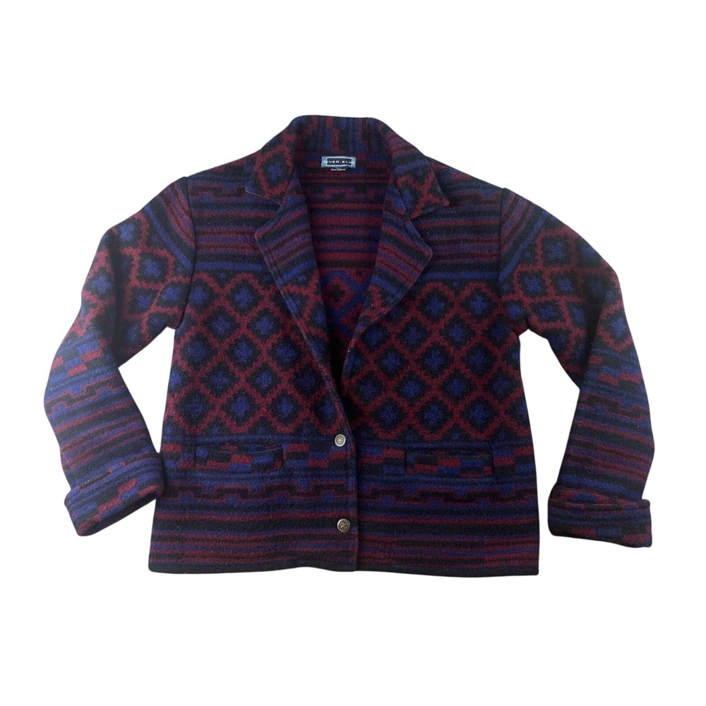 Vintage River Blue Jacket Men L Multi Color Wool Southwestern Geometric Cabin